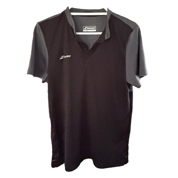Babolat Men's Play Tennis Polo Sz L Button Henley Black Gray Stand Collar - Picture 1 of 6